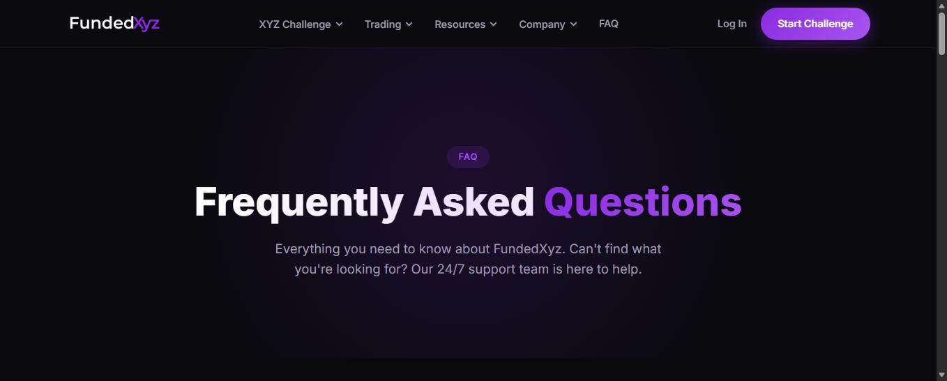 The FundedXyz FAQ page header.
